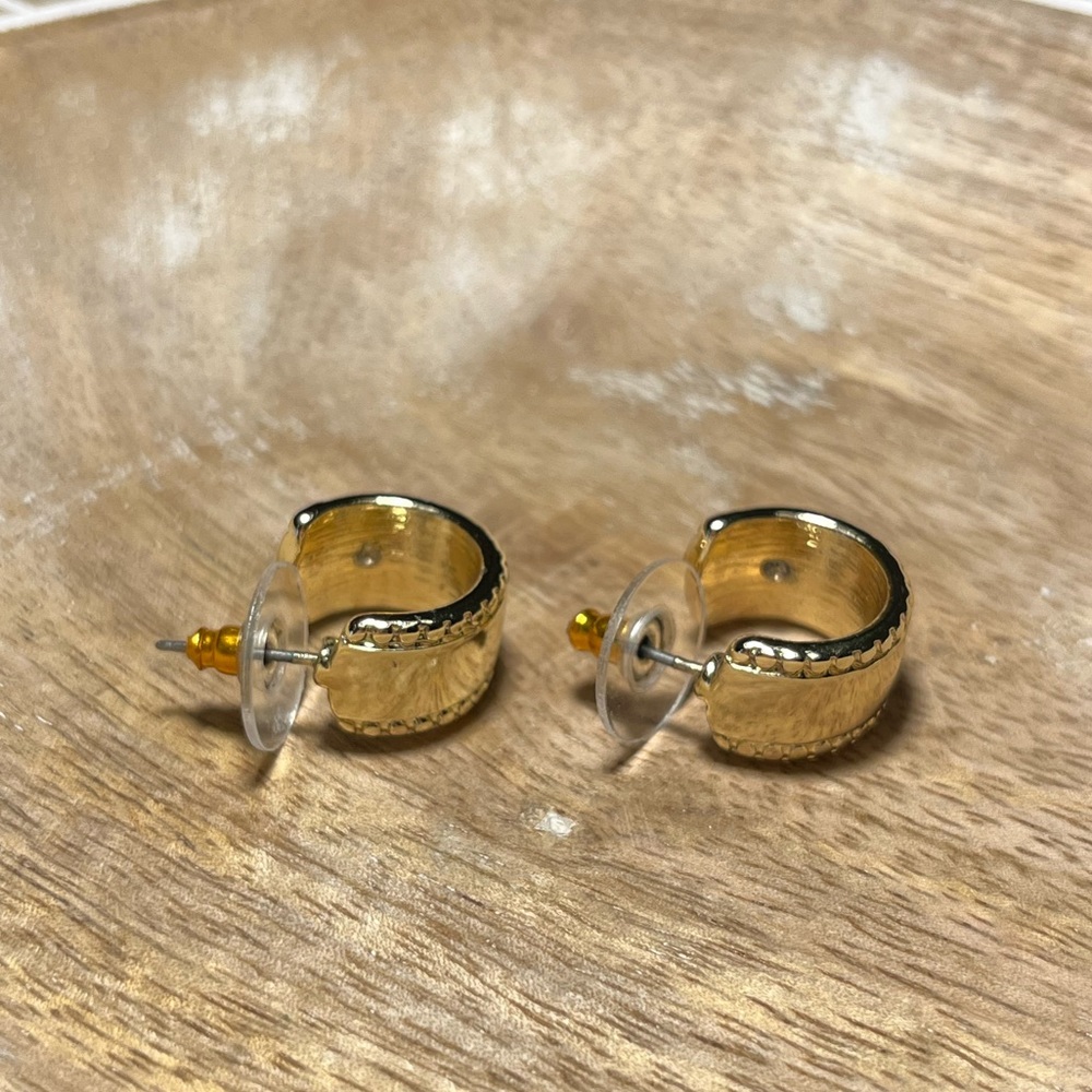Huggie Half Hoop Gold Tone Chunky Earrings - Picture 8 of 9